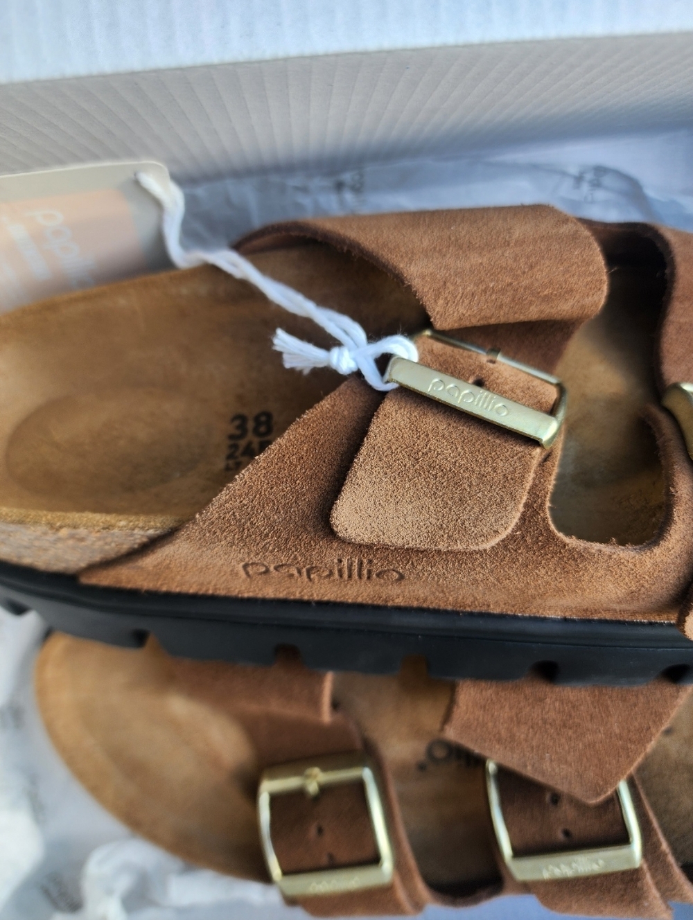 Birkenstock Arizona Chunky Platform Papillio Sandals in Dark Tea/Black size 38N - Picture 2 of 6